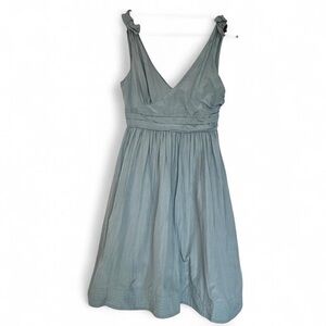 Size 2 Hitherto Chic Sleeveless Bow Fit to Flare Midi Dress Light Blue Silk
